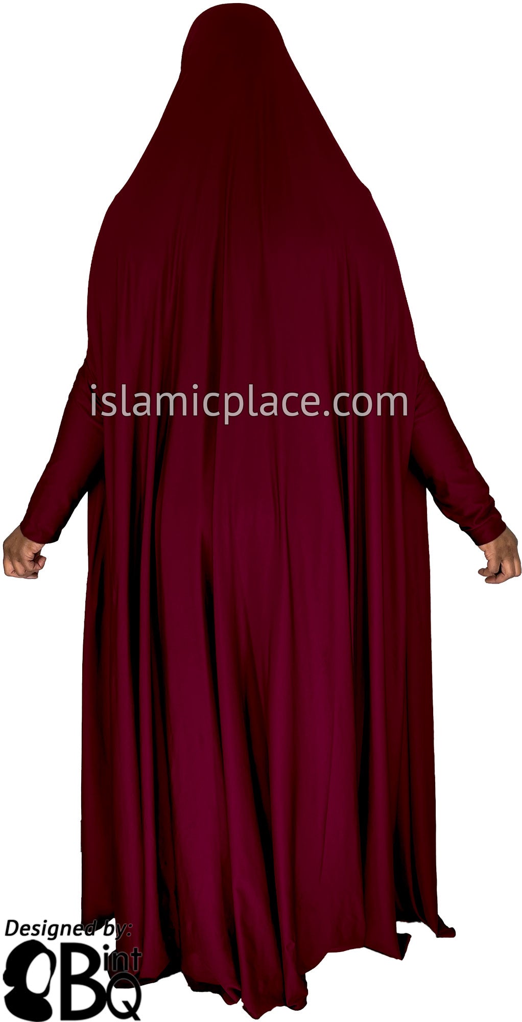Burgundy - Plain Overhead Abaya with Cuffs