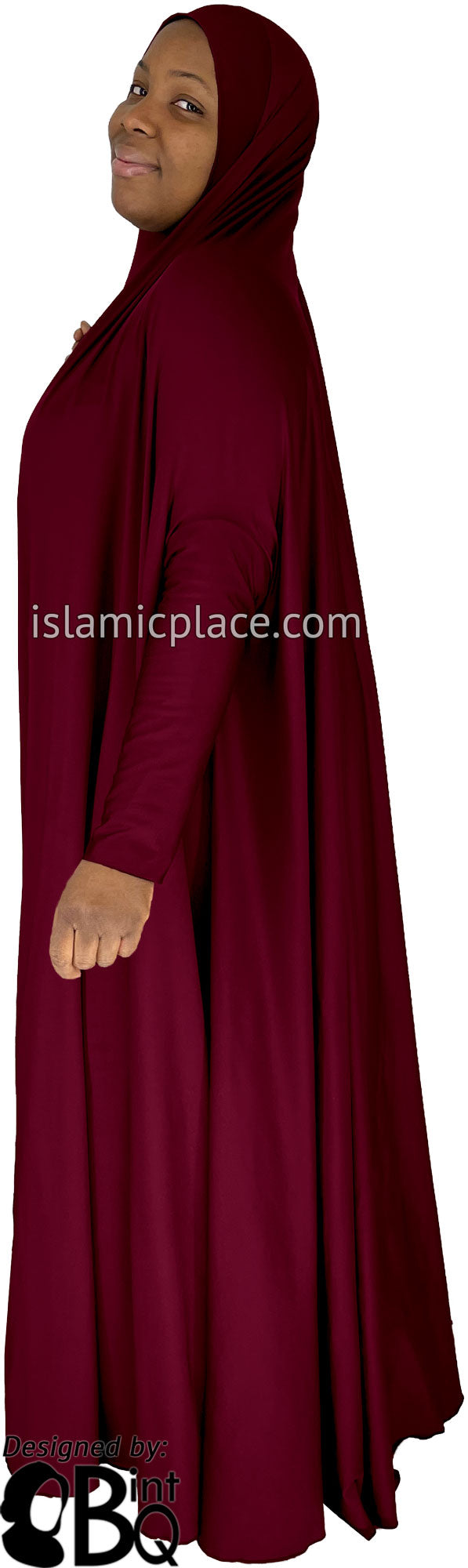 Burgundy - Plain Overhead Abaya with Cuffs