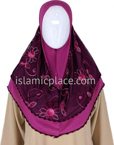 Fuchsia Pink and Cabaret Pink - Floral Sketch Hijab Al-Amira Teen to Adult (Large) - Design 9