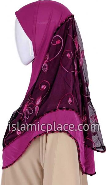 Fuchsia Pink and Cabaret Pink - Floral Sketch Hijab Al-Amira Teen to Adult (Large) - Design 9