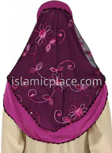 Fuchsia Pink and Cabaret Pink - Floral Sketch Hijab Al-Amira Teen to Adult (Large) - Design 9