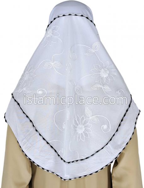 White - Floral Sketch Hijab Al-Amira Teen to Adult (Large) - Design 9