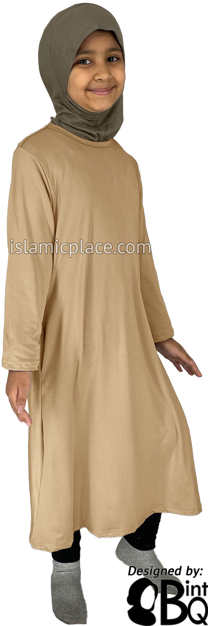 Beige - Girl’s Salima Simply Elegant Basic Abaya by BintQ
