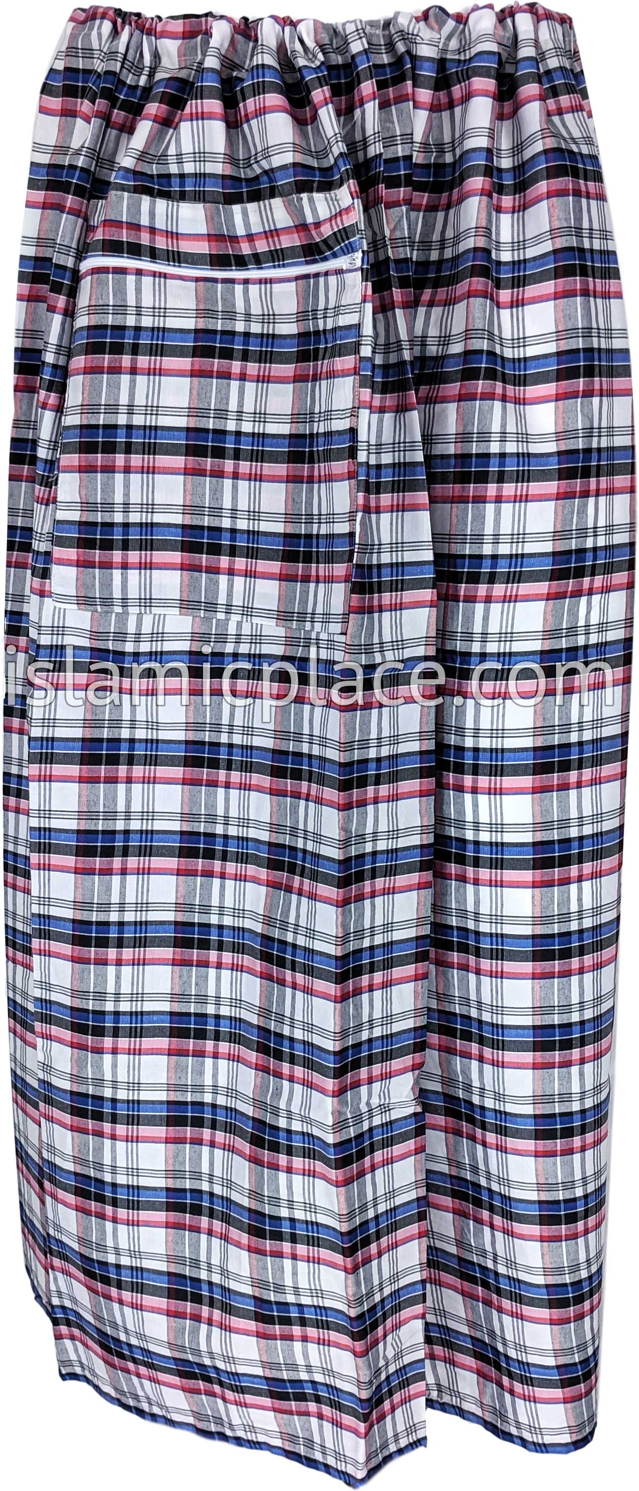 White, Red, Blue, and Black - Plaid Design Men Lungi Izar