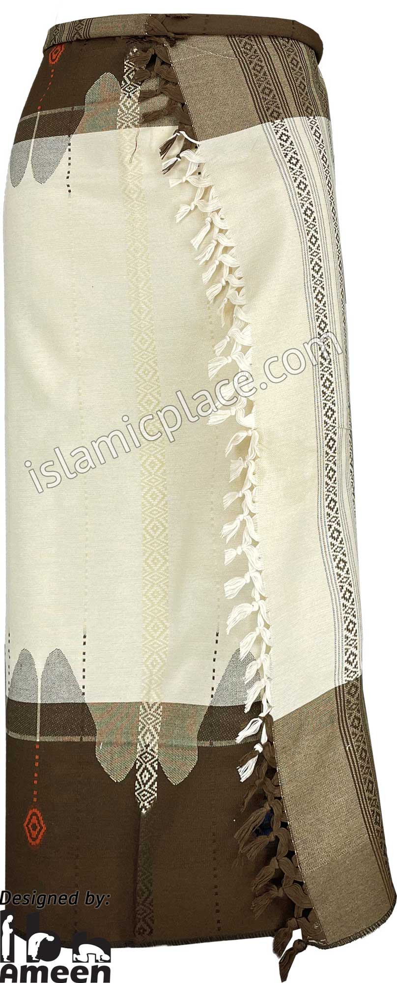 Cream and Brown - Wahaab Design Men Yemeni Lungi Izzar