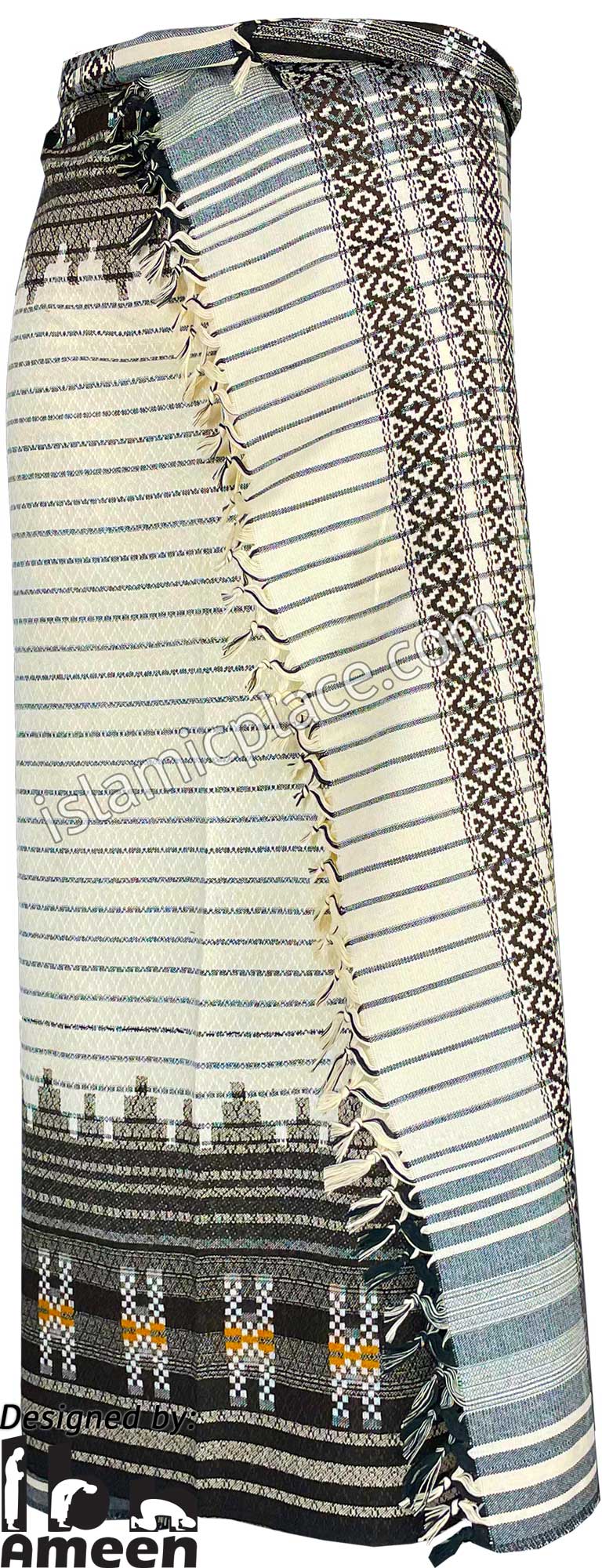 Cream with Black and Brown - Uthman Design Men Yemeni Lungi Izzar
