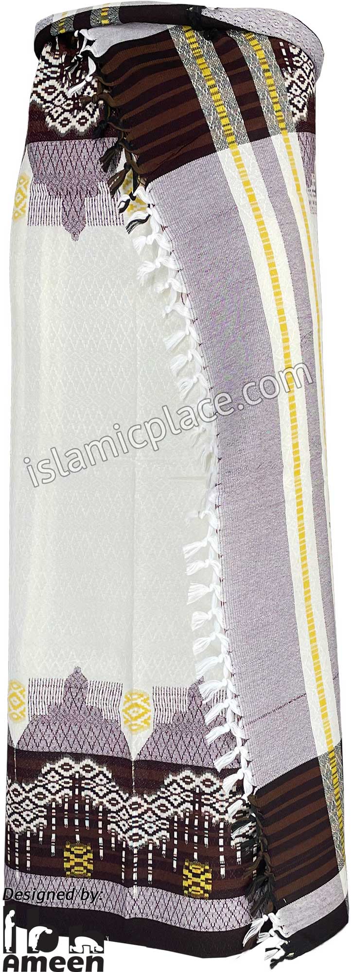 White with Burgundy and Brown - Sufyan Design Men Yemeni Lungi Izzar