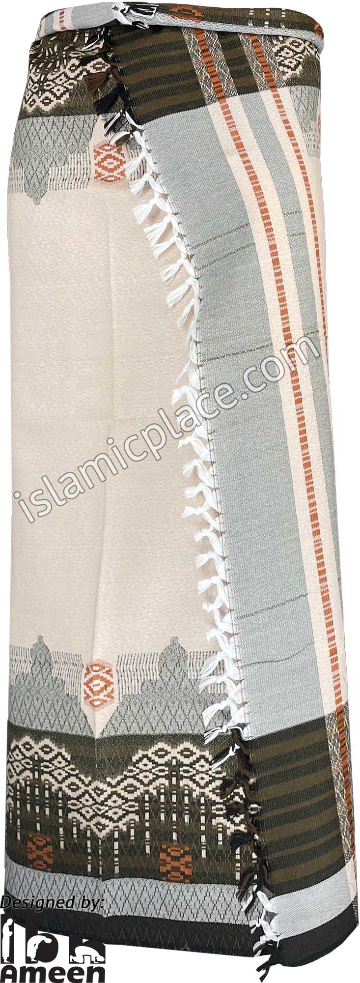 White and Brown - Sufyan Design Men Yemeni Lungi Izzar