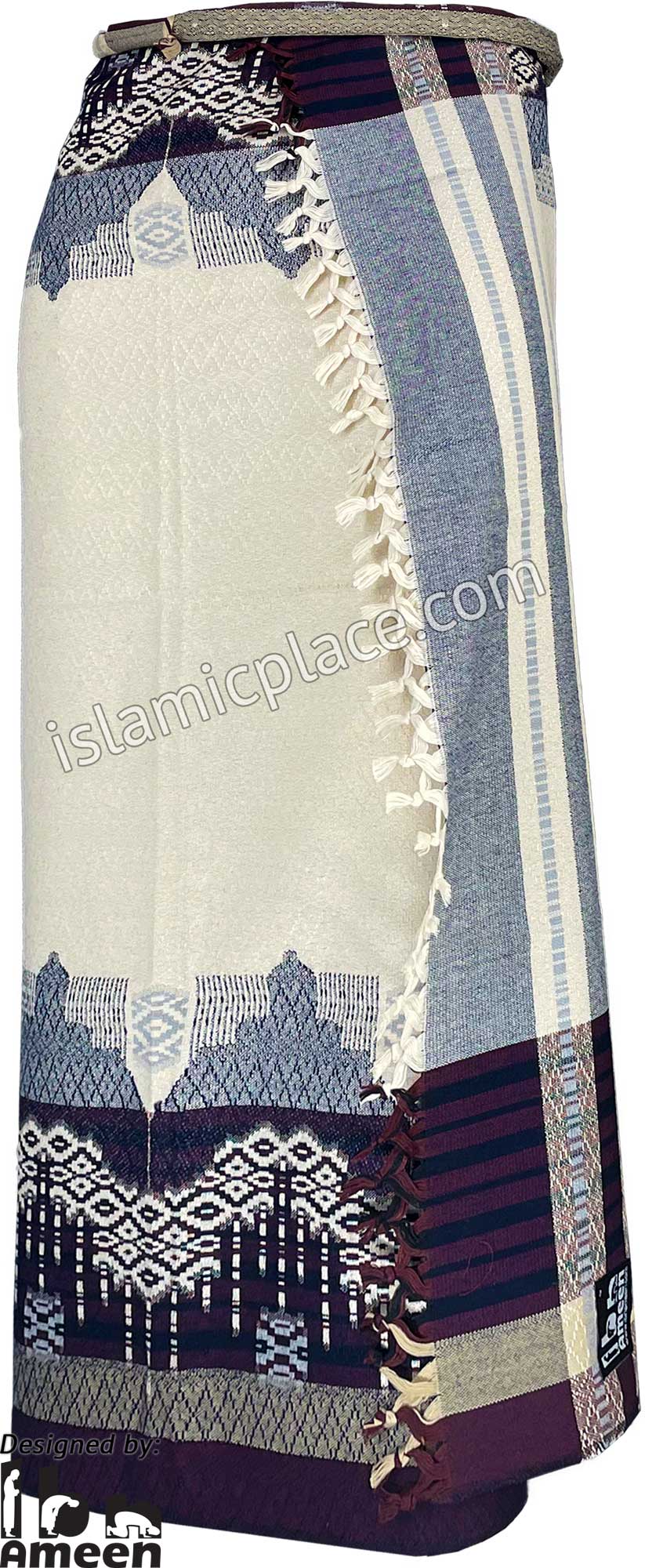 Cream and Plum - Sufyan Design Men Yemeni Lungi Izzar