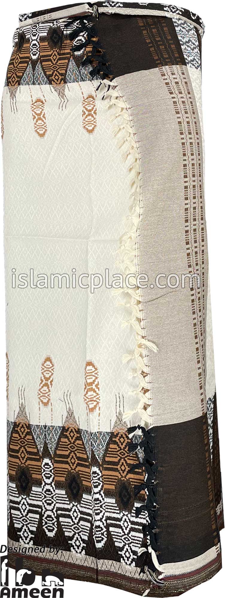 Cream and Brown - Musa Design Men Yemeni Lungi Izzar