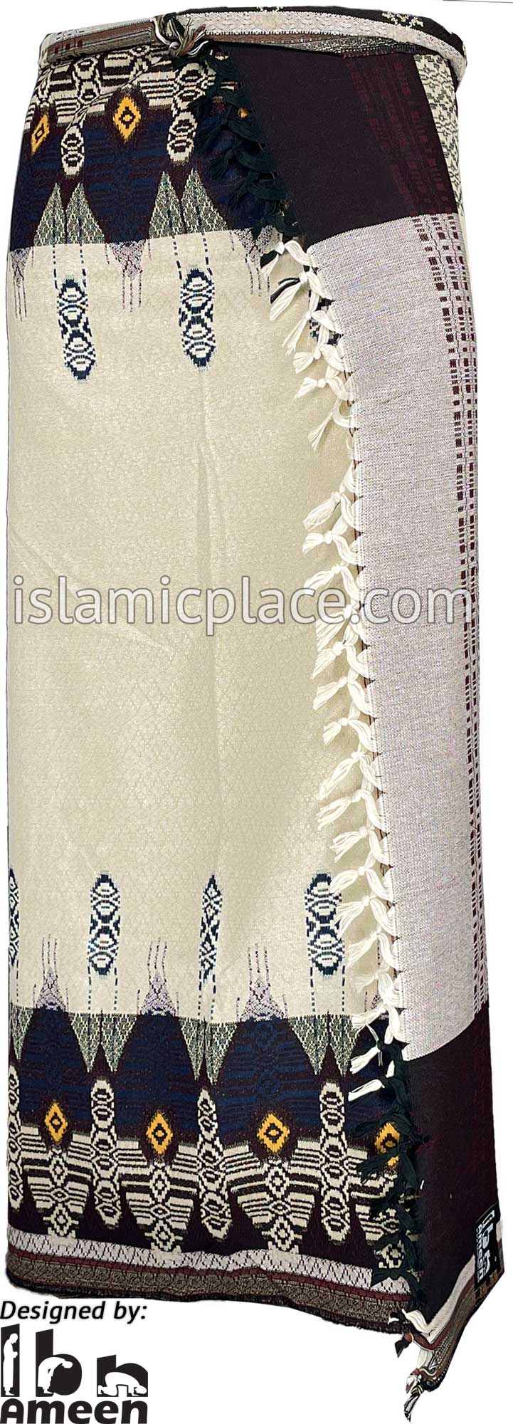 Cream with Navy Blue and plum - Musa Design Men Yemeni Lungi Izzar