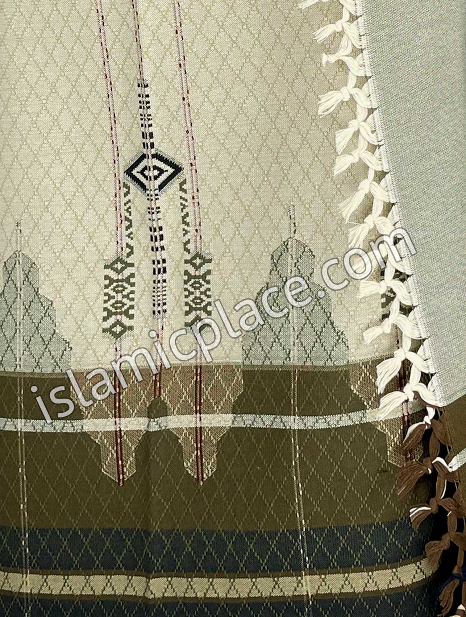 Cream with Olive and Black - Mujahid Design Men Yemeni Lungi Izzar