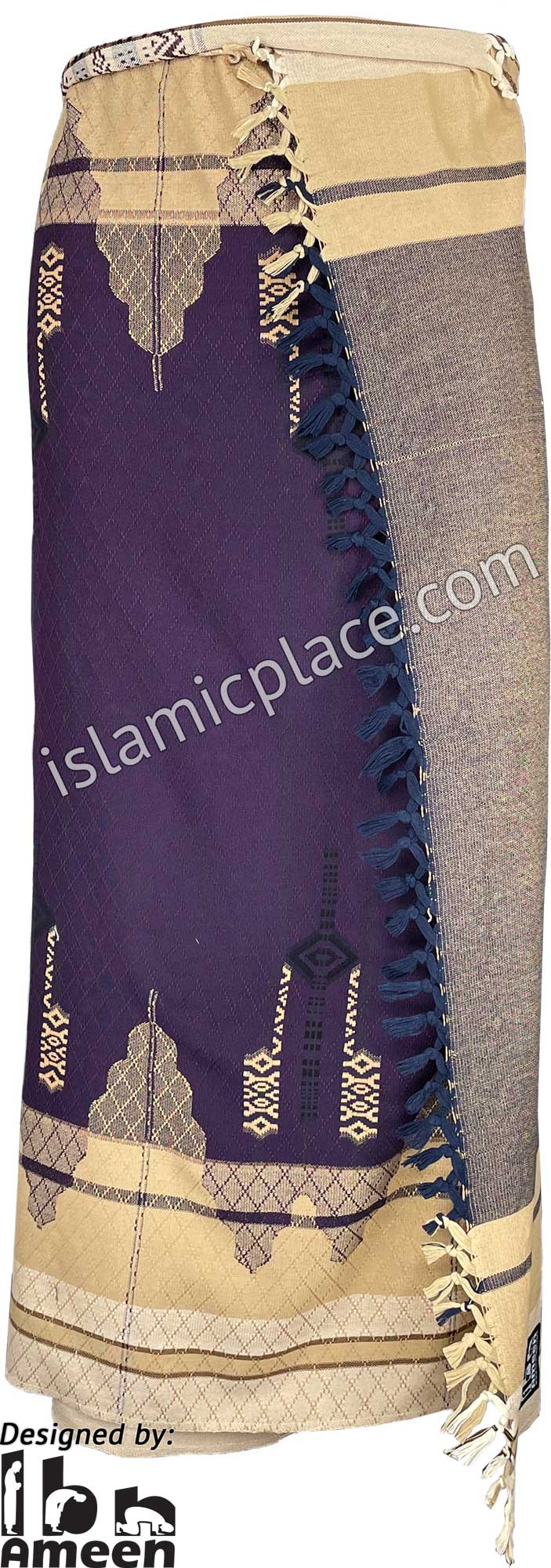 Almond with Purple and Navy Blue - Mujahid Design Men Yemeni Lungi Izzar