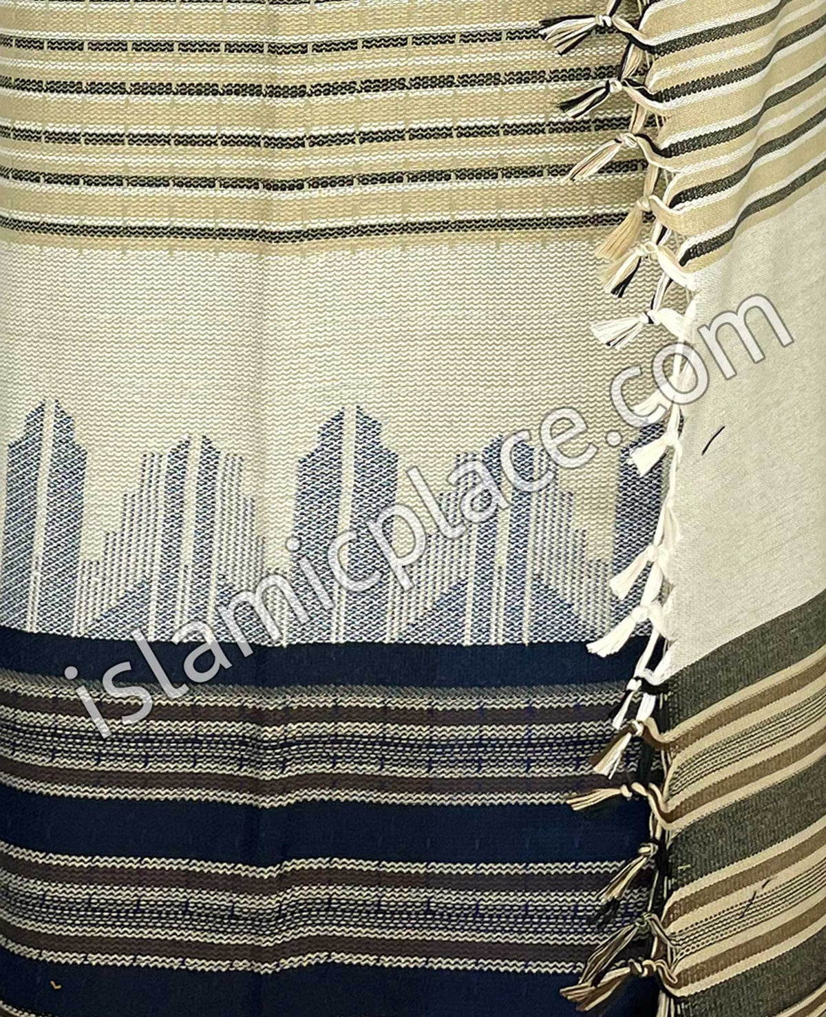 Cream and Navy Blue - Khalid Design Men Yemeni Lungi Izzar