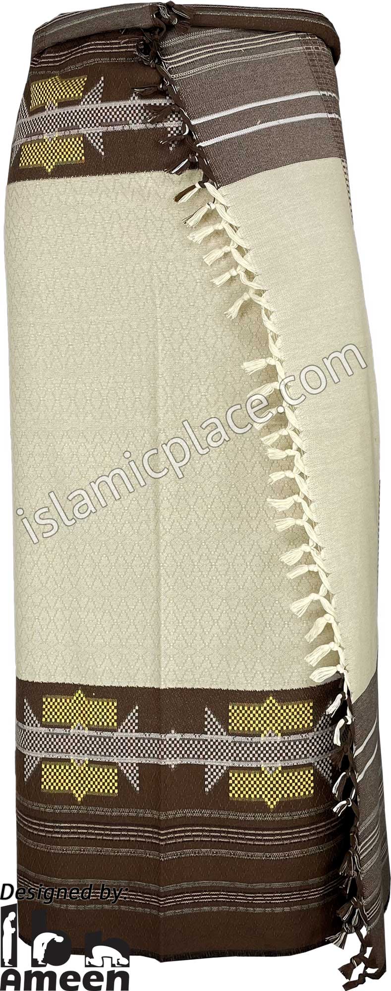 Cream and brown - Abu Bakr Design Men Yemeni Lungi Izzar