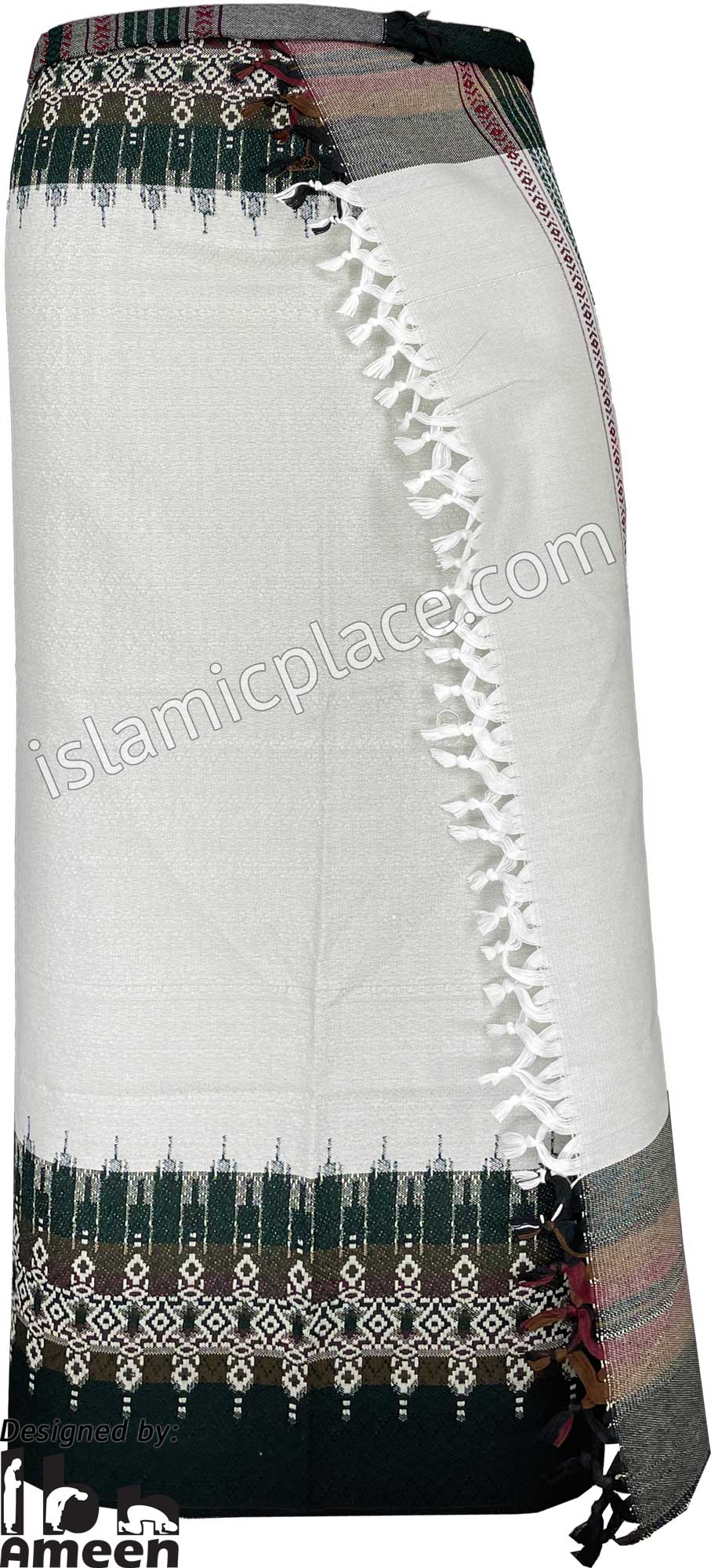 White and Dark Green - Bilal Design Men Yemeni Lungi Izzar