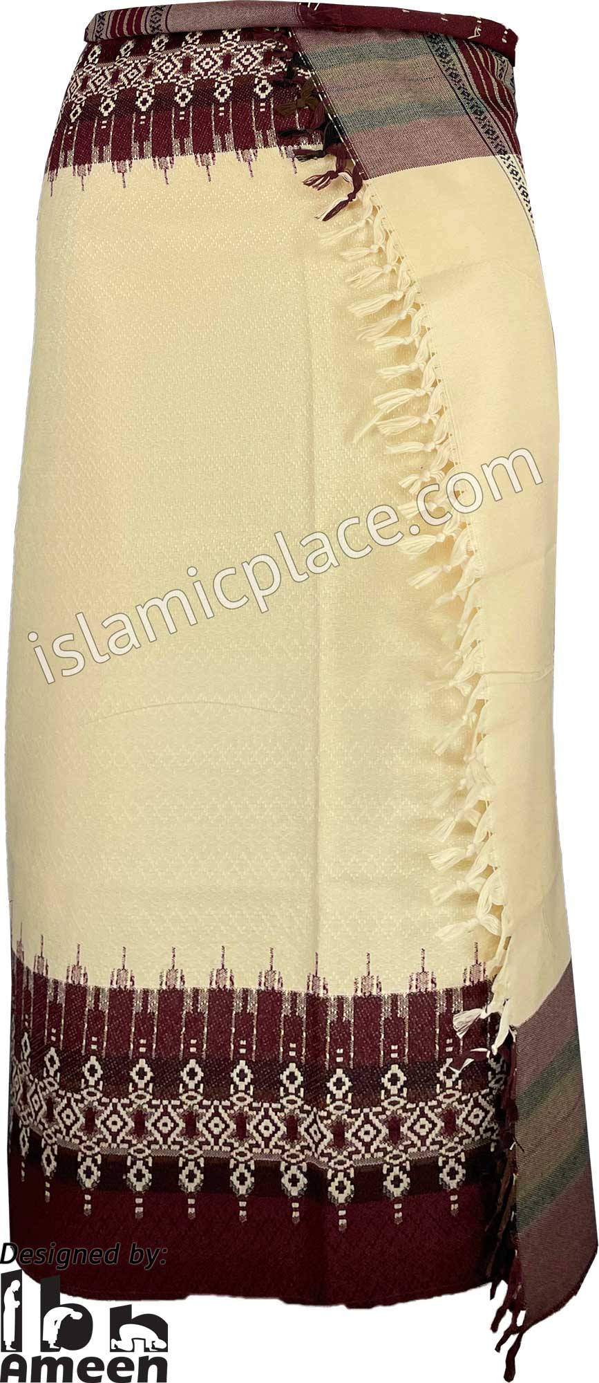 Light Tan and burgundy - Bilal Design Men Yemeni Lungi Izzar