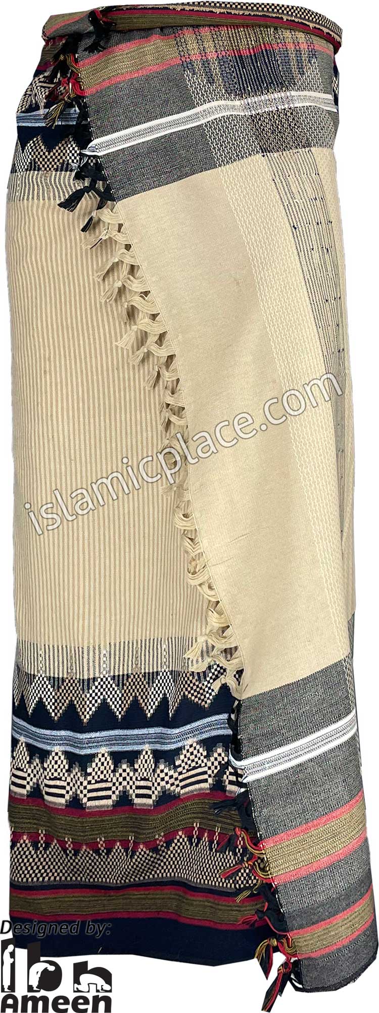 Sandstone with Black and Navy blue - Ibrahim Design Men Yemeni Lungi Izzar