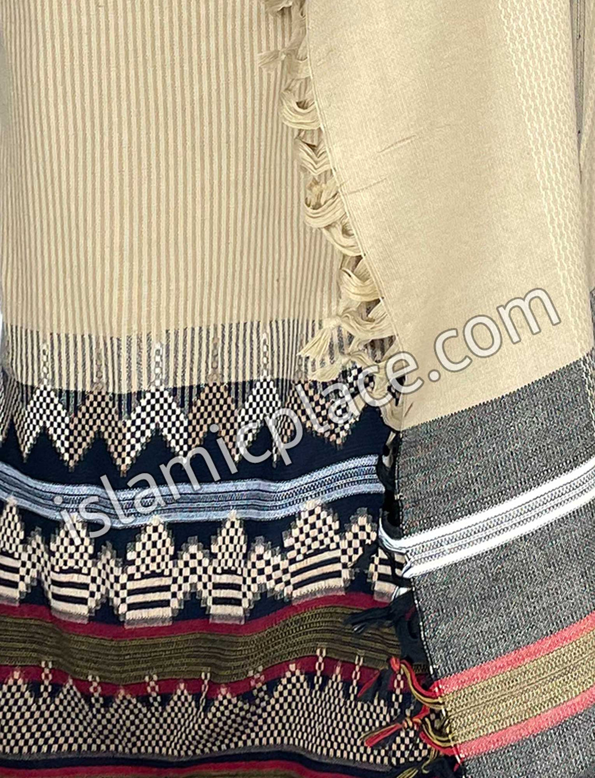 Sandstone with Black and Navy blue - Ibrahim Design Men Yemeni Lungi Izzar