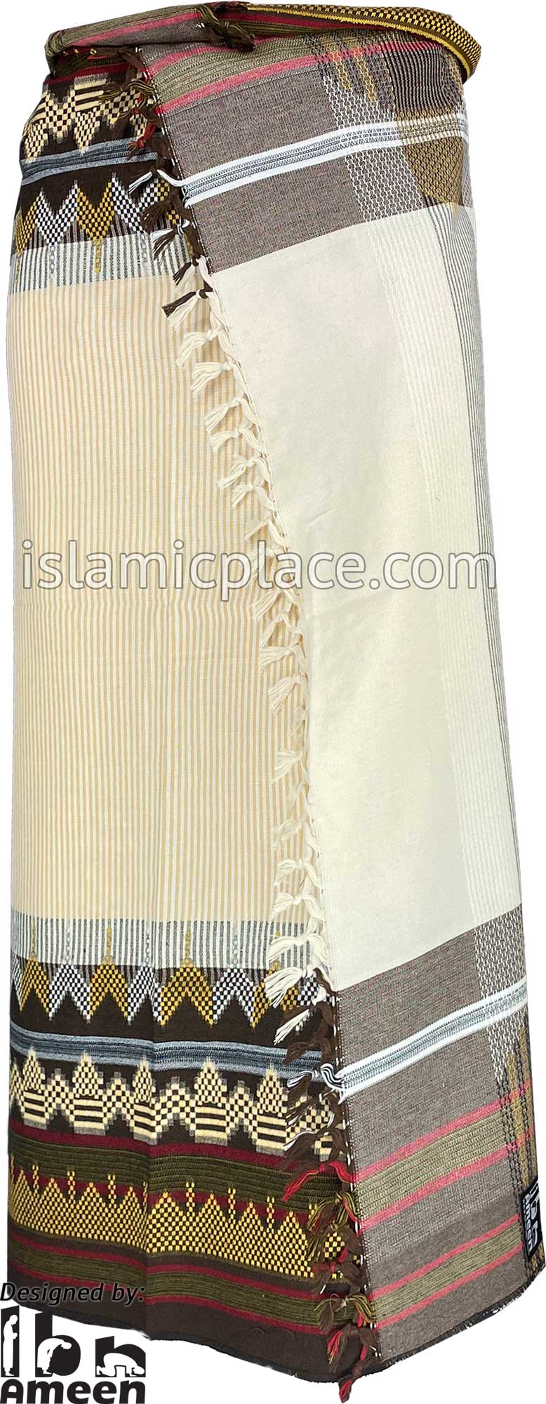 Off White and Brown - Ibrahim Design Men Yemeni Lungi Izzar
