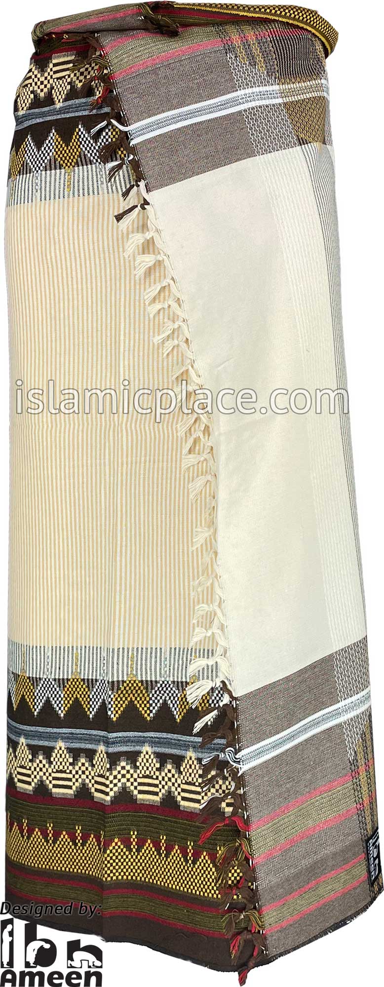 Off White and Brown - Ibrahim Design Men Yemeni Lungi Izzar