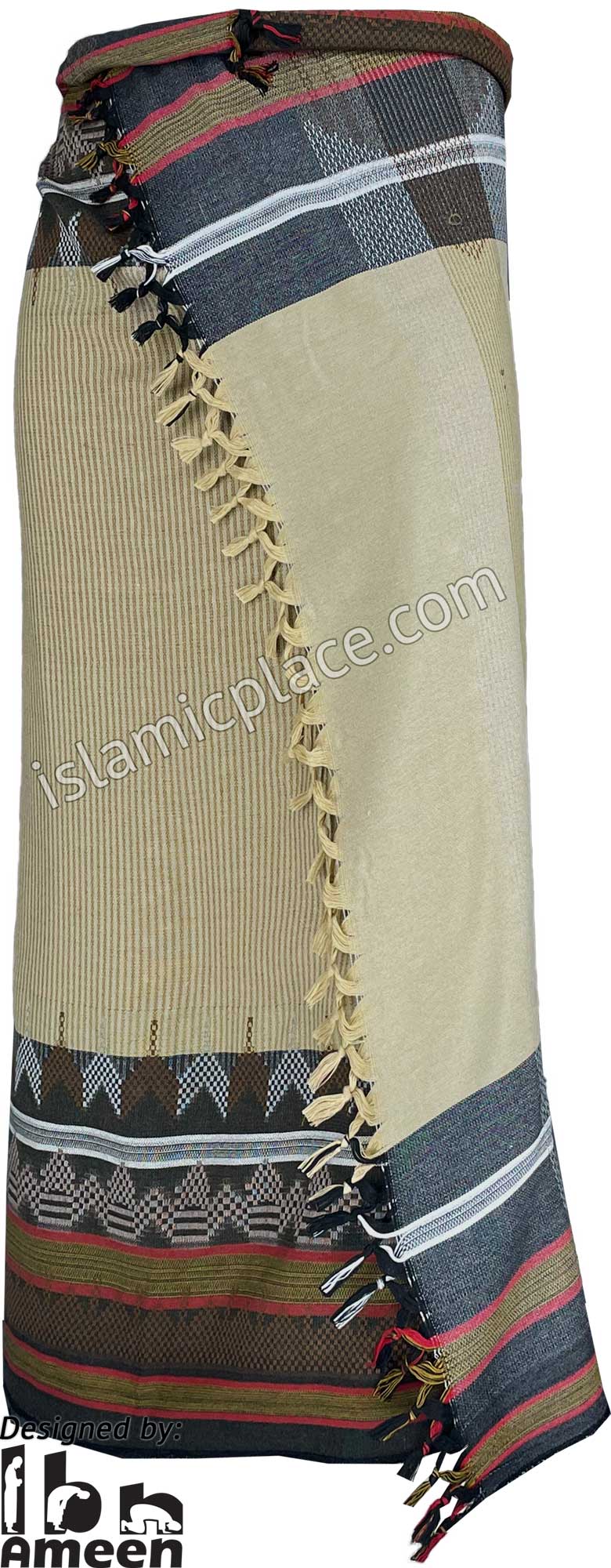 Sandstone with Black and Brown - Ibrahim Design Men Yemeni Lungi Izzar