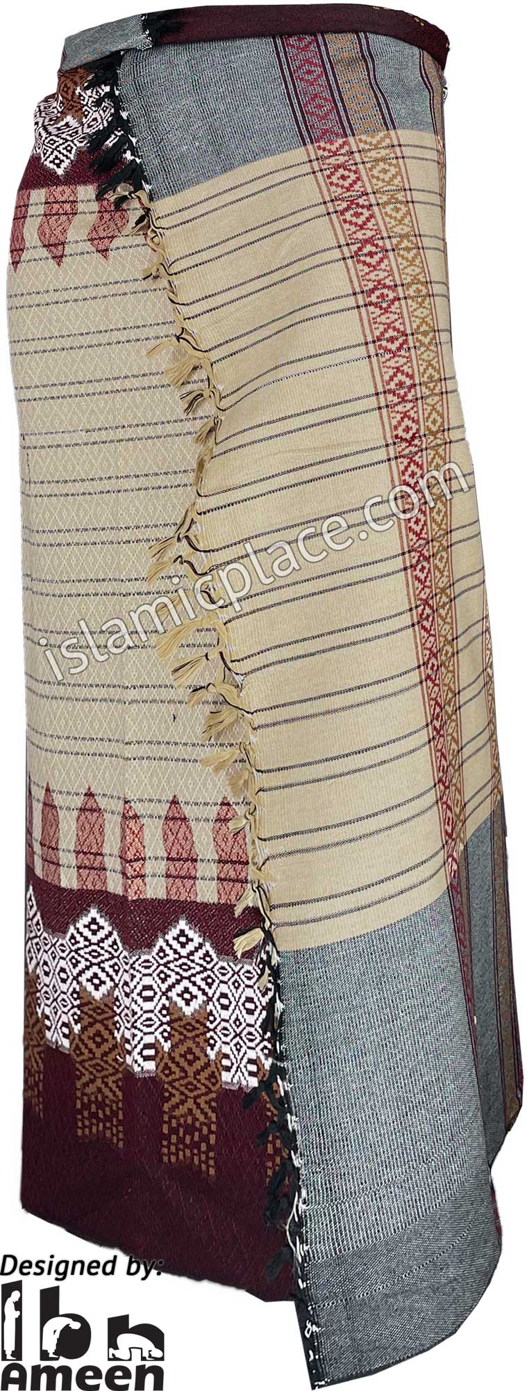 Sandstone and Burgundy - Saleem Design Men Yemeni Lungi Izzar
