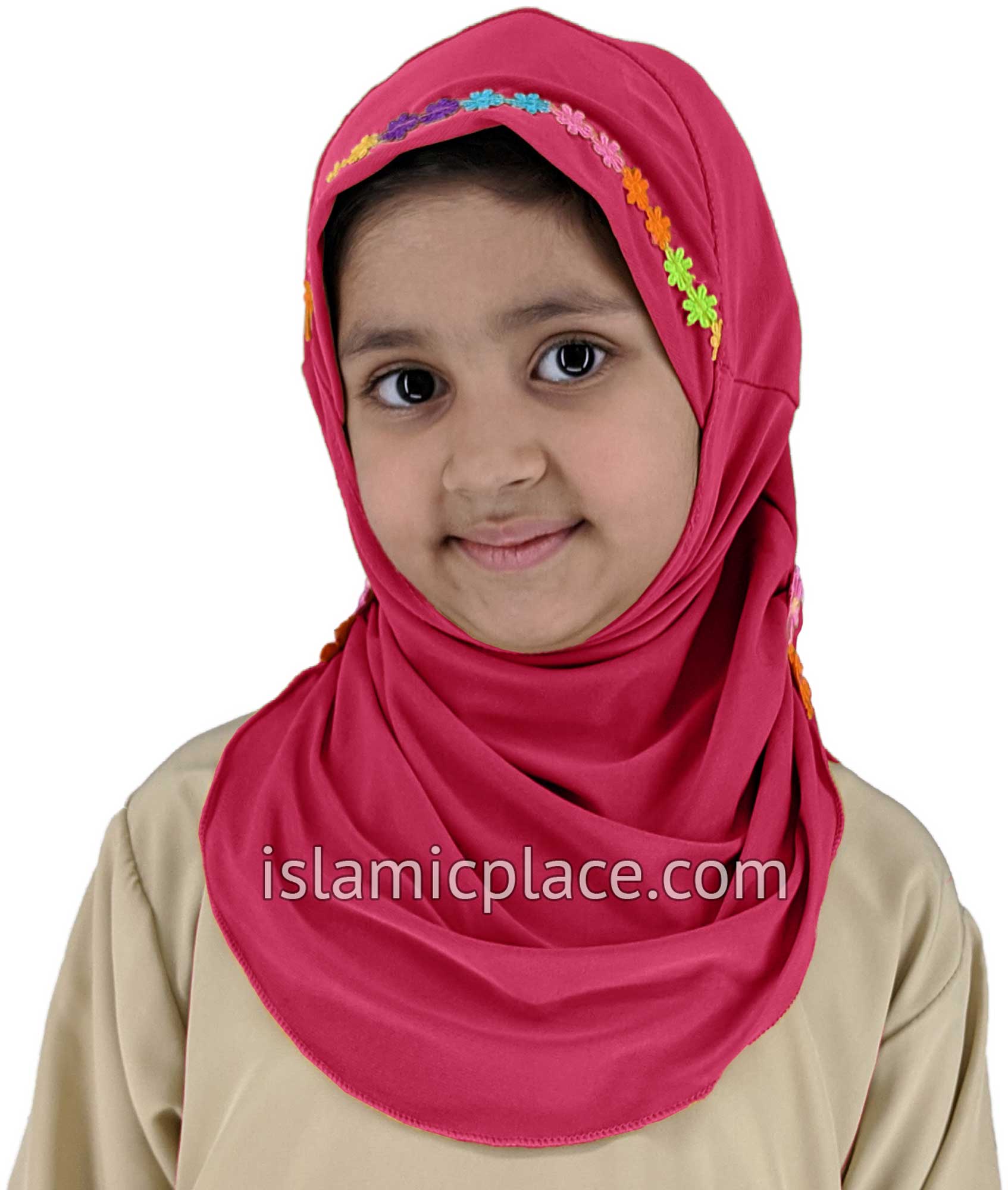 Fushia Pink - Lace Daisy Flowers Hijab Al-Amira - Girl size (1-piece)