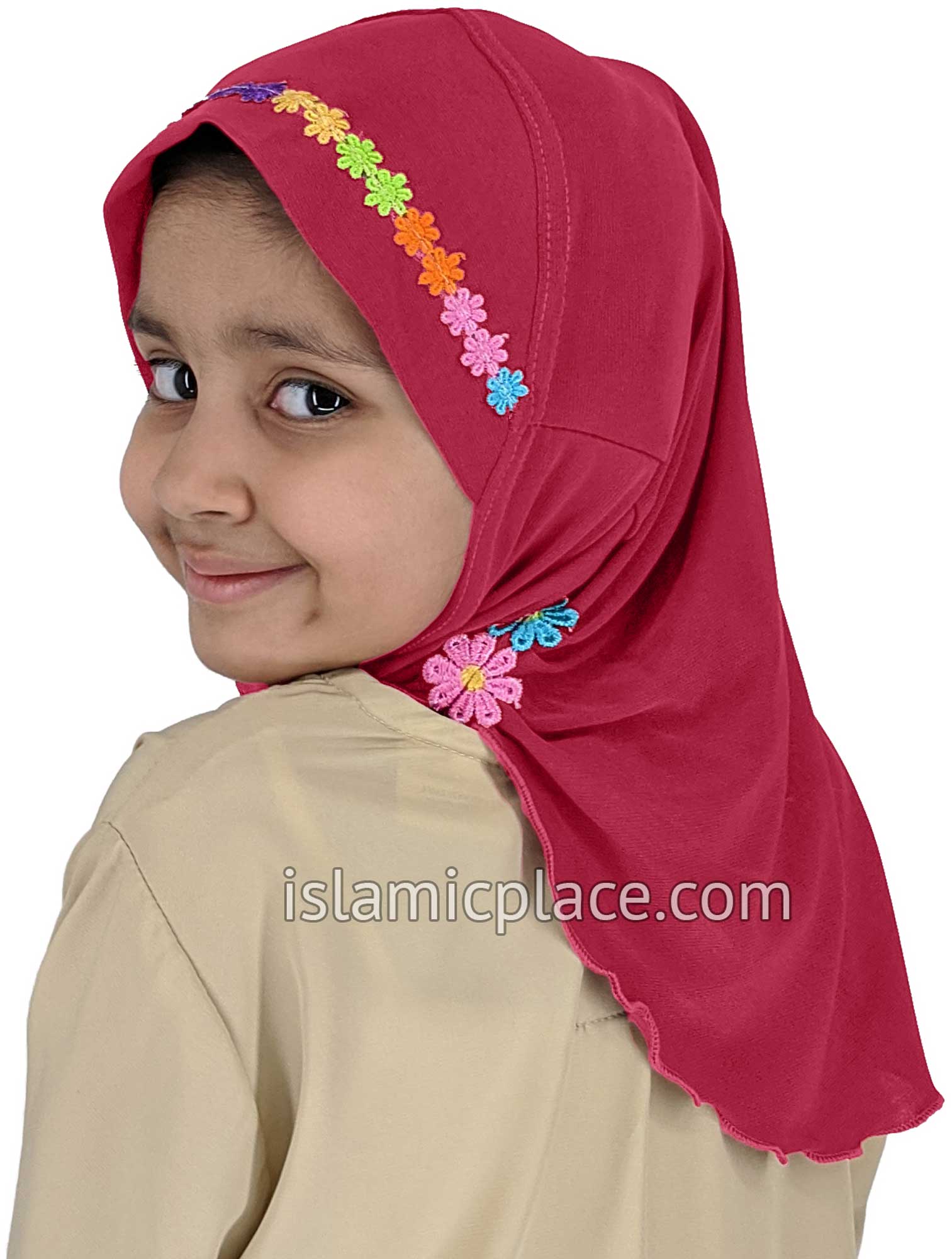 Fushia Pink - Lace Daisy Flowers Hijab Al-Amira - Girl size (1-piece)