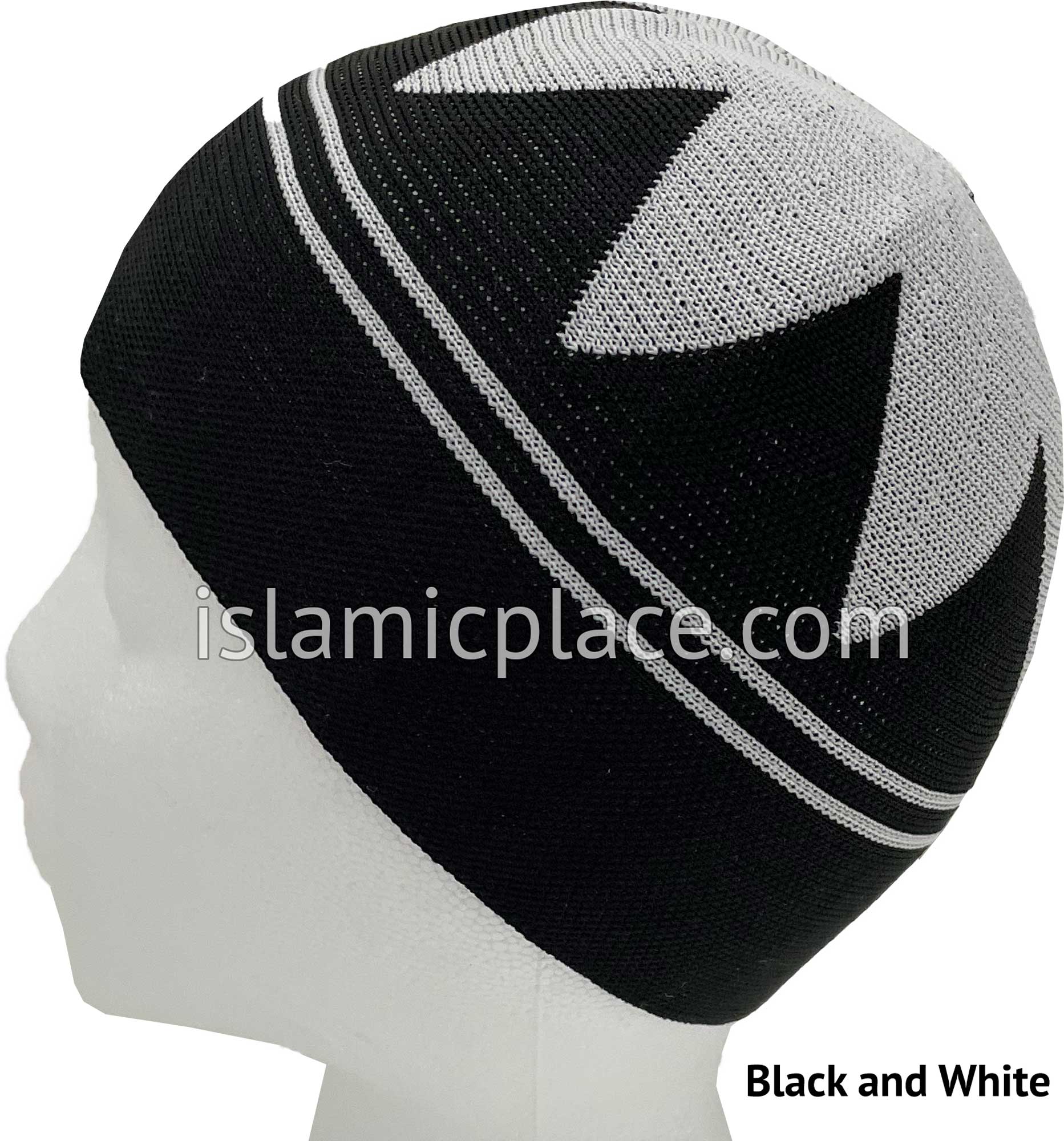 Black and White - Elastic Knitted Safeer Designer Kufi