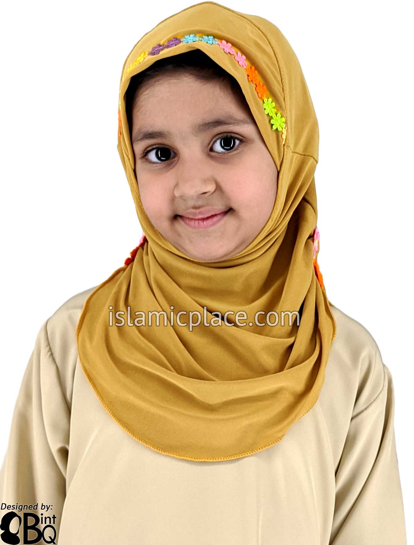 Mustard - Lace Daisy Flowers Hijab Al-Amira - Girl size (1-piece)