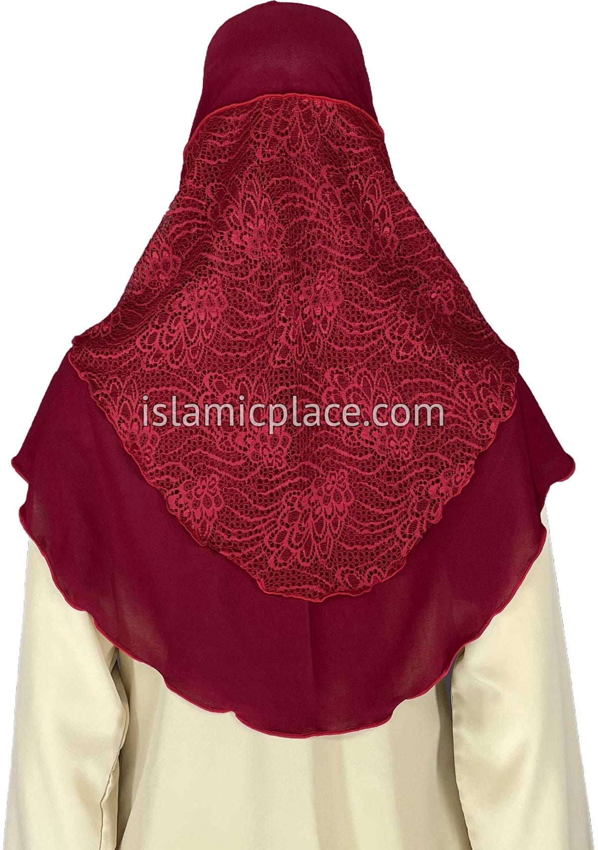 Burgundy - Luxurious Net Style Teen to Adult (Large) Hijab Al-Amira (1-piece style) - Design 14