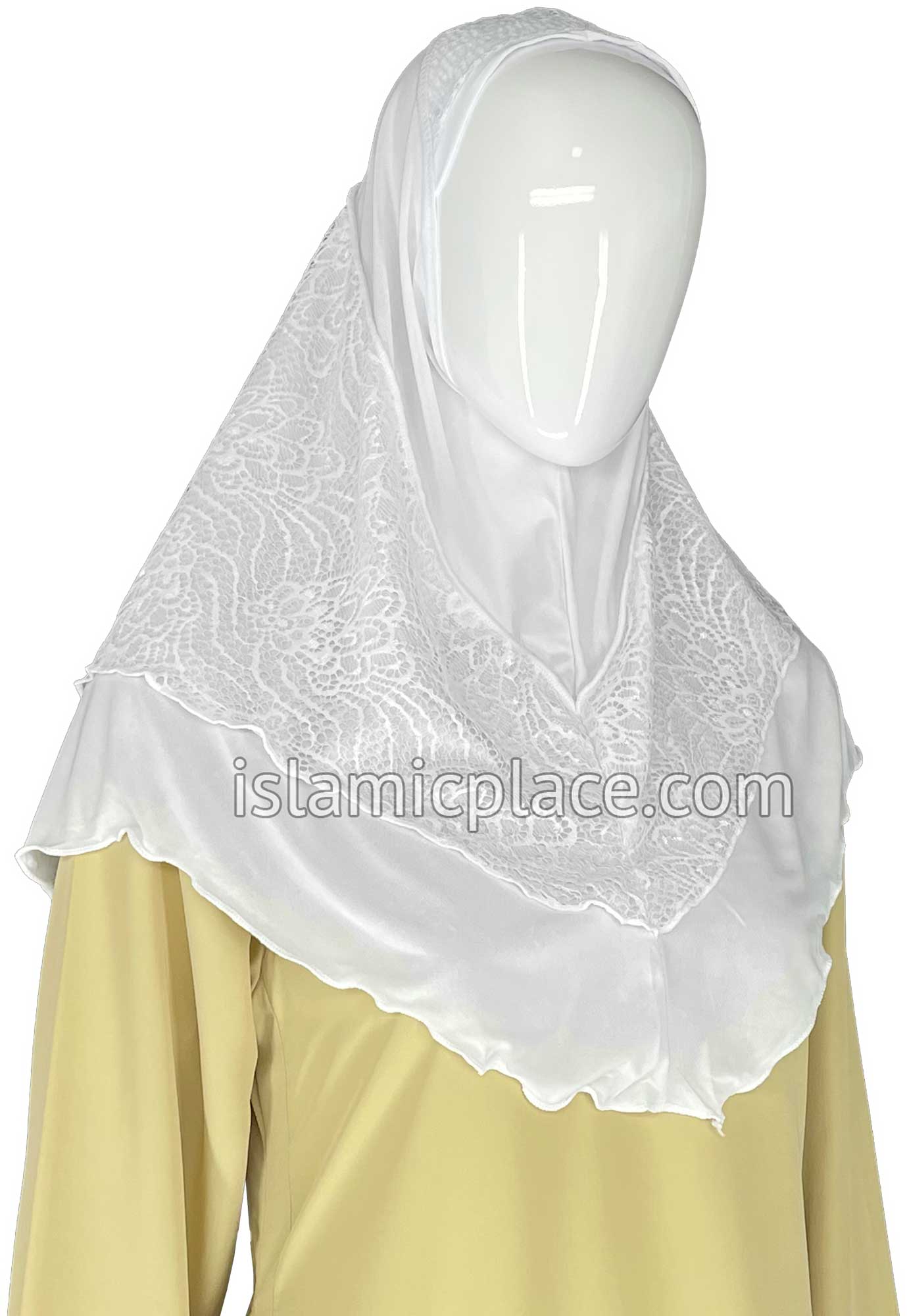 White - Luxurious Net Style Teen to Adult (Large) Hijab Al-Amira (1-piece style) - Design 14
