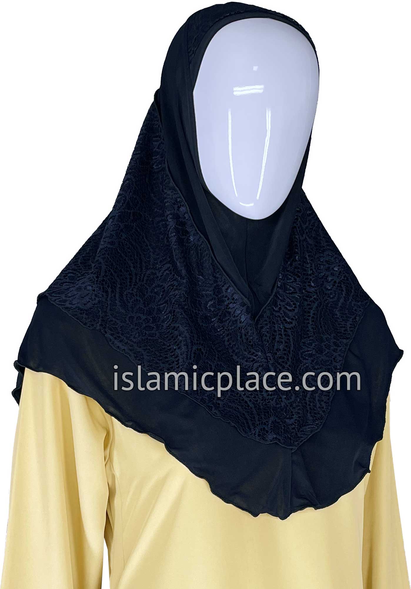 Navy Blue - Luxurious Net Style Teen to Adult (Large) Hijab Al-Amira (1-piece style) - Design 14