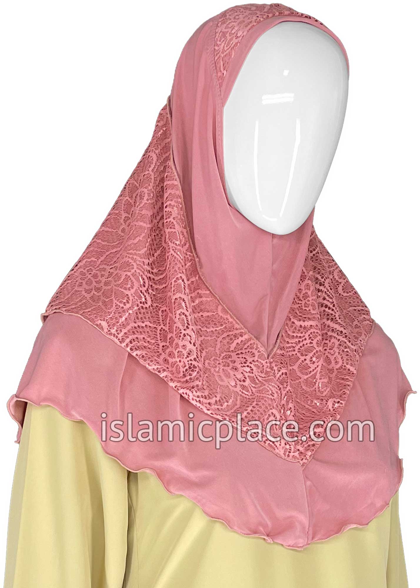 Pink - Luxurious Net Style Teen to Adult (Large) Hijab Al-Amira (1-piece style) - Design 14