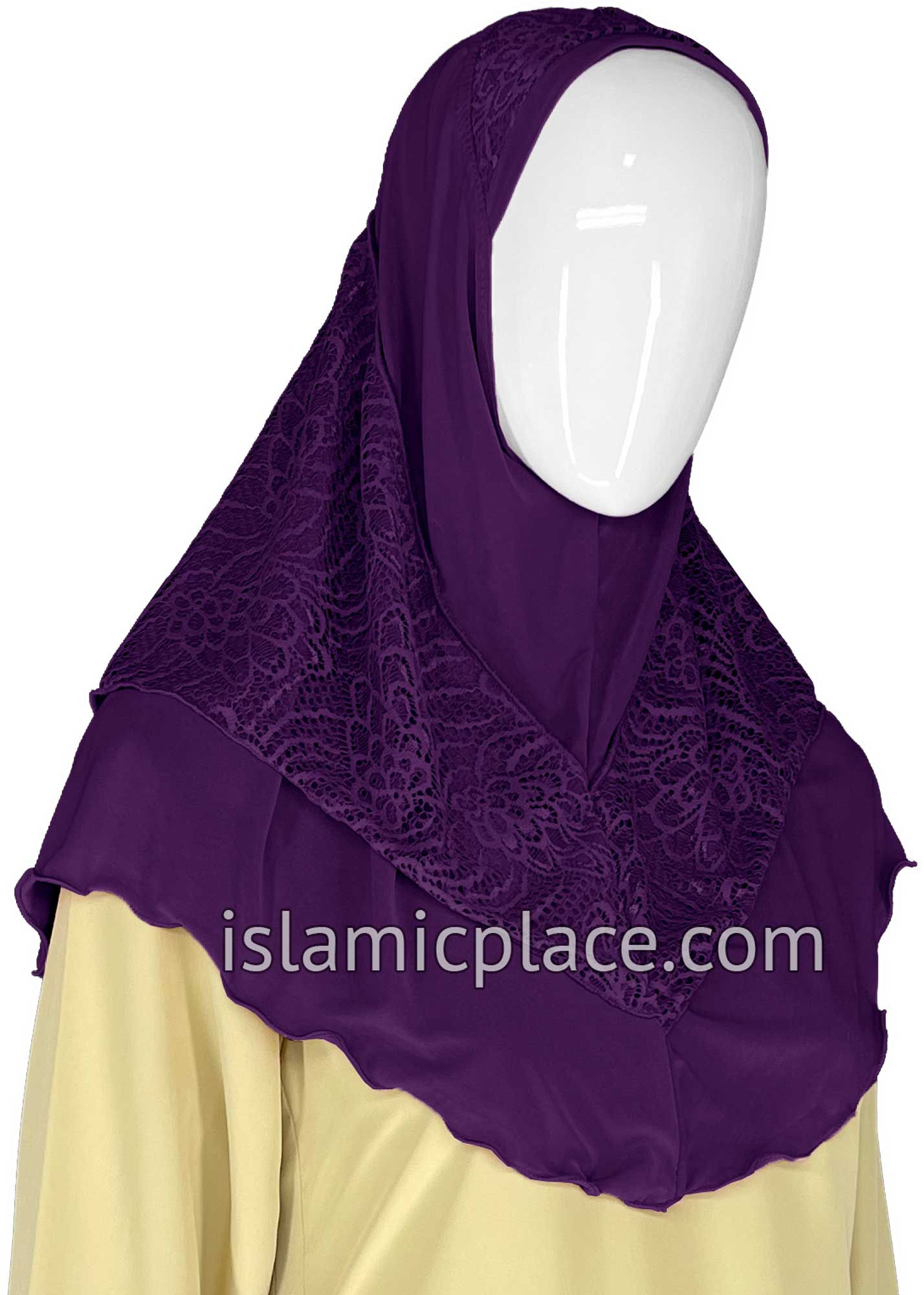 Purple - Luxurious Net Style Teen to Adult (Large) Hijab Al-Amira (1-piece style) - Design 14