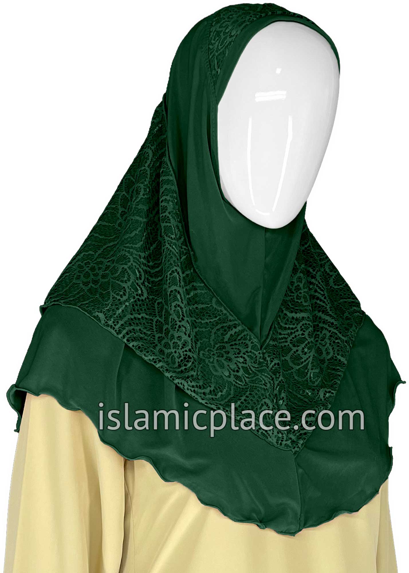 Dark Green - Luxurious Net Style Teen to Adult (Large) Hijab Al-Amira (1-piece style) - Design 14