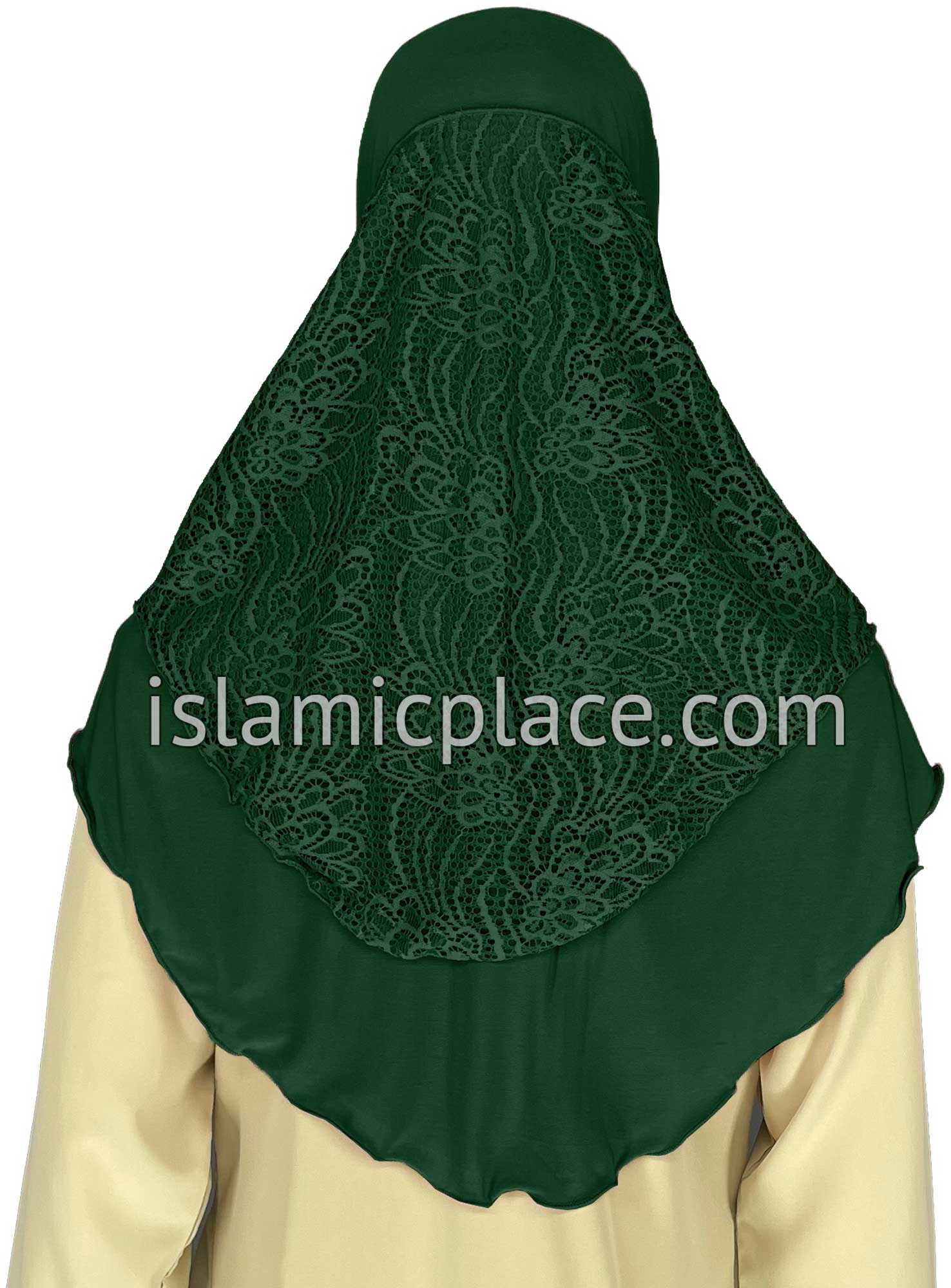 Dark Green - Luxurious Net Style Teen to Adult (Large) Hijab Al-Amira (1-piece style) - Design 14