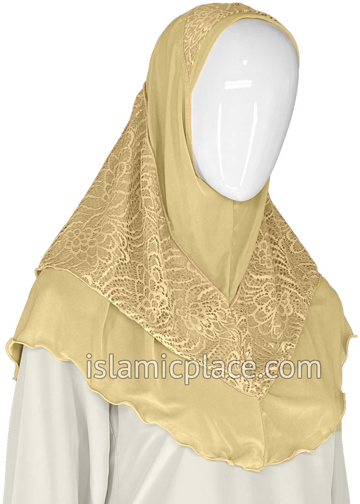 Oatmeal - Luxurious Net Style Teen to Adult (Large) Hijab Al-Amira (1-piece style) - Design 14