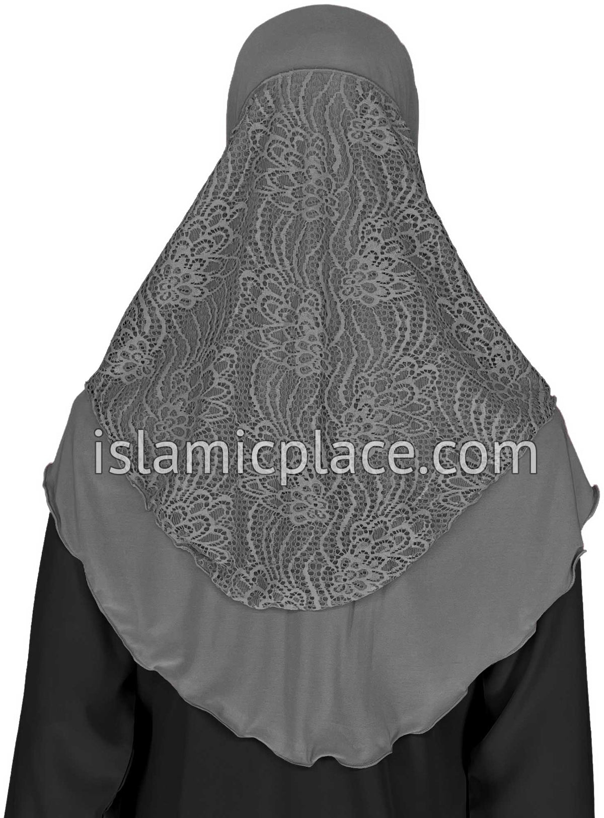 Gray - Luxurious Net Style Teen to Adult (Large) Hijab Al-Amira (1-piece style) - Design 14