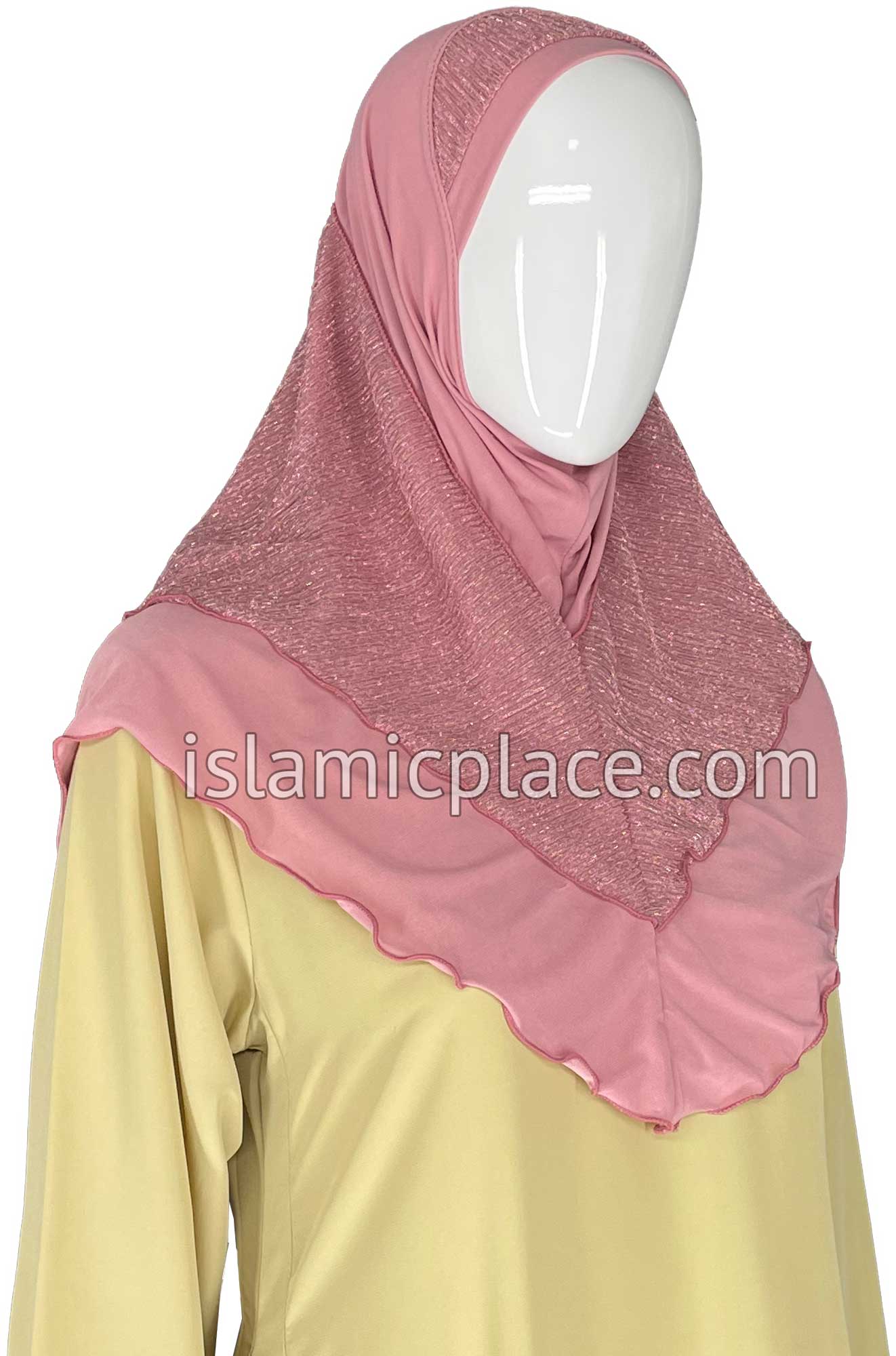 Pink - Sparle Net Style Teen to Adult (Large) Hijab Al-Amira (1-piece style) - Design 15
