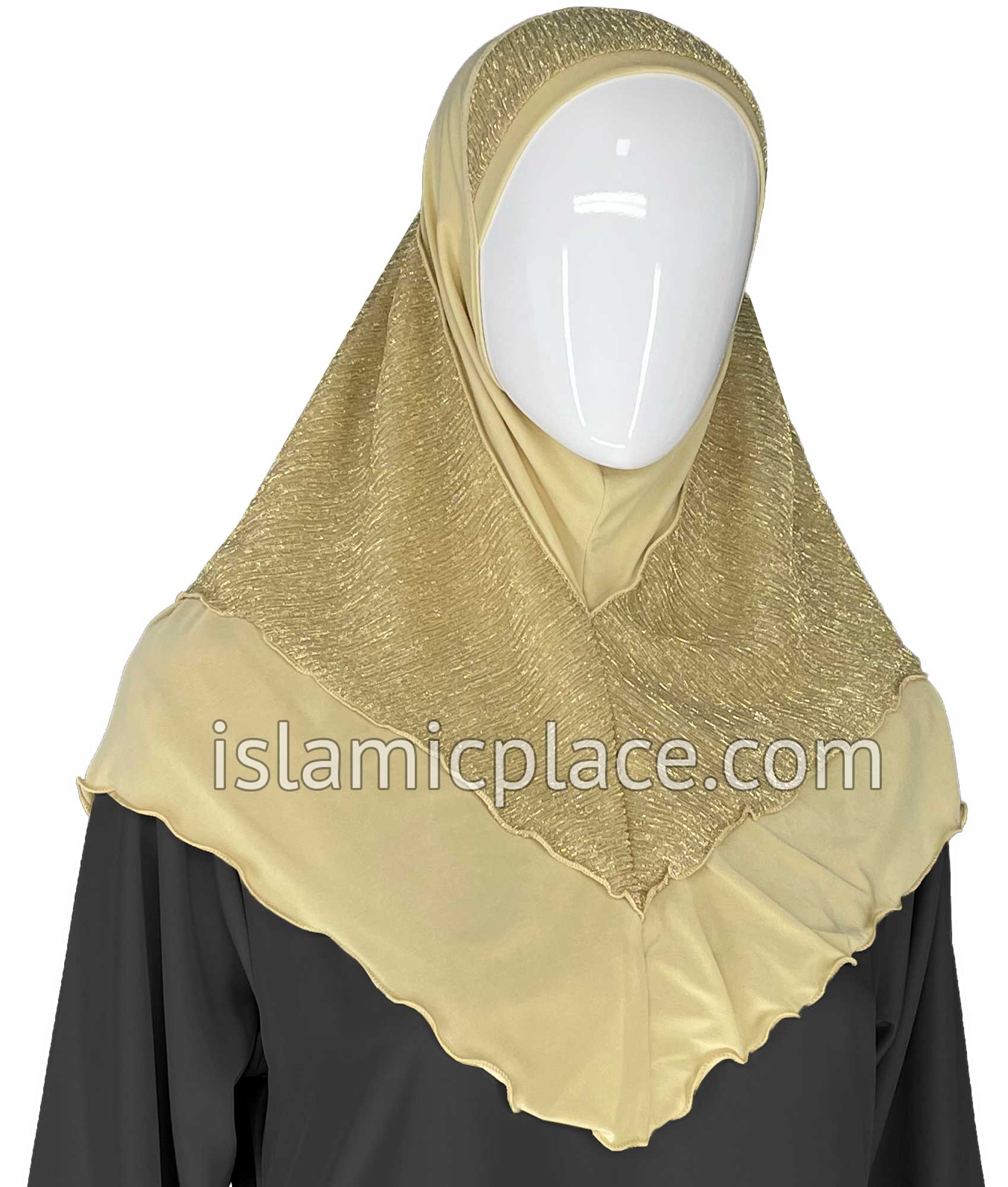 Tan - Sparle Net Style Teen to Adult (Large) Hijab Al-Amira (1-piece style) - Design 15