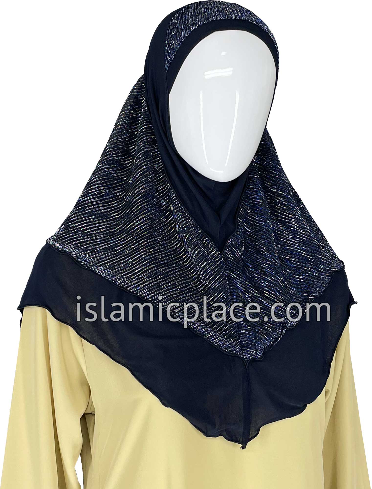 Navy Blue - Sparle Net Style Teen to Adult (Large) Hijab Al-Amira (1-piece style) - Design 15
