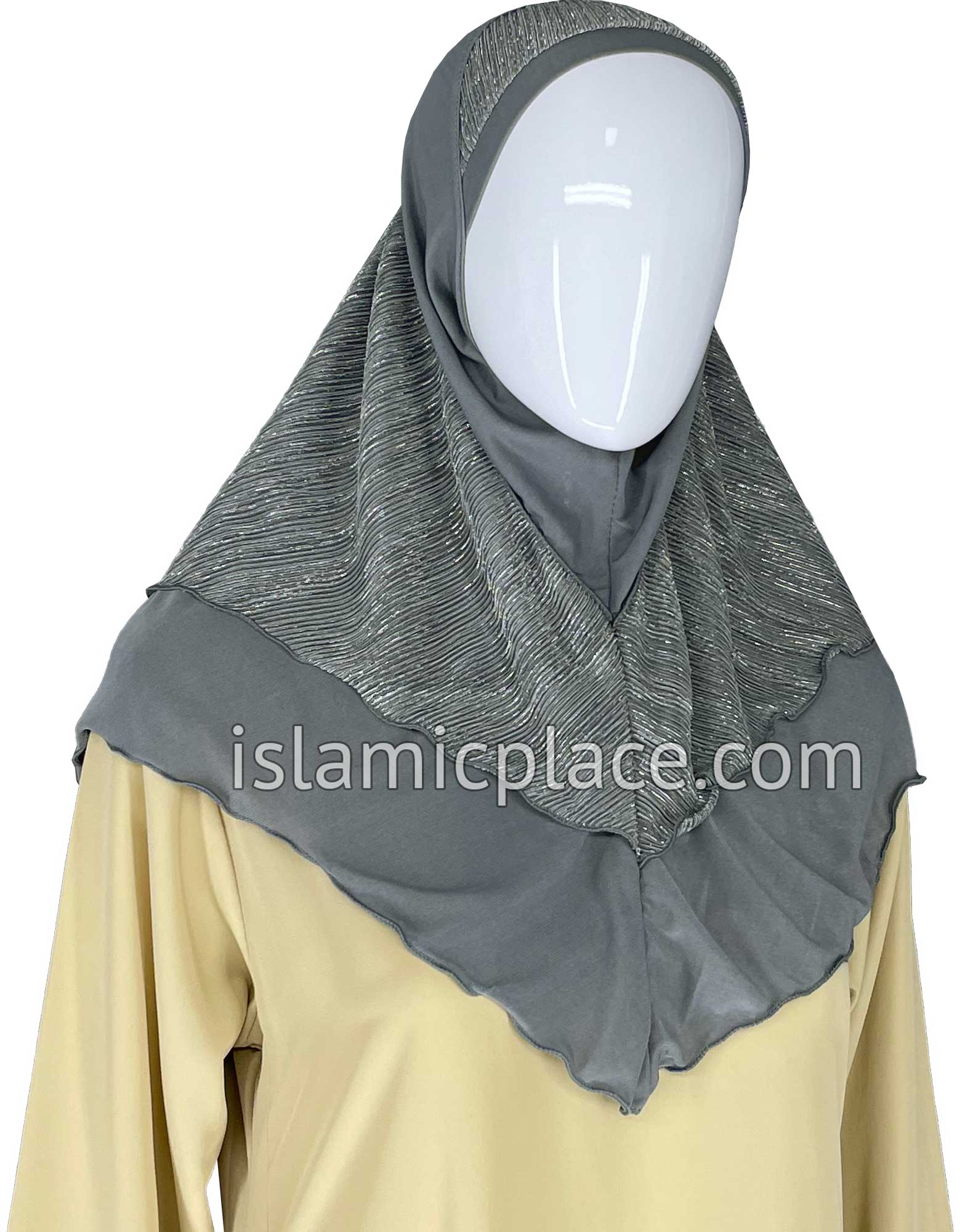 Gray - Sparle Net Style Teen to Adult (Large) Hijab Al-Amira (1-piece style) - Design 15