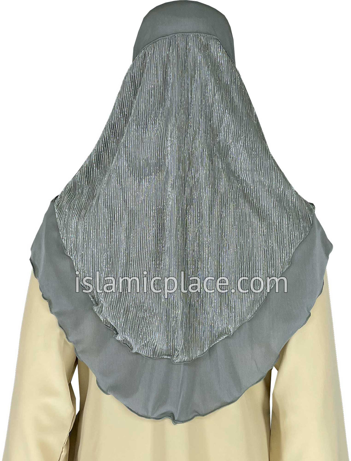Gray - Sparle Net Style Teen to Adult (Large) Hijab Al-Amira (1-piece style) - Design 15