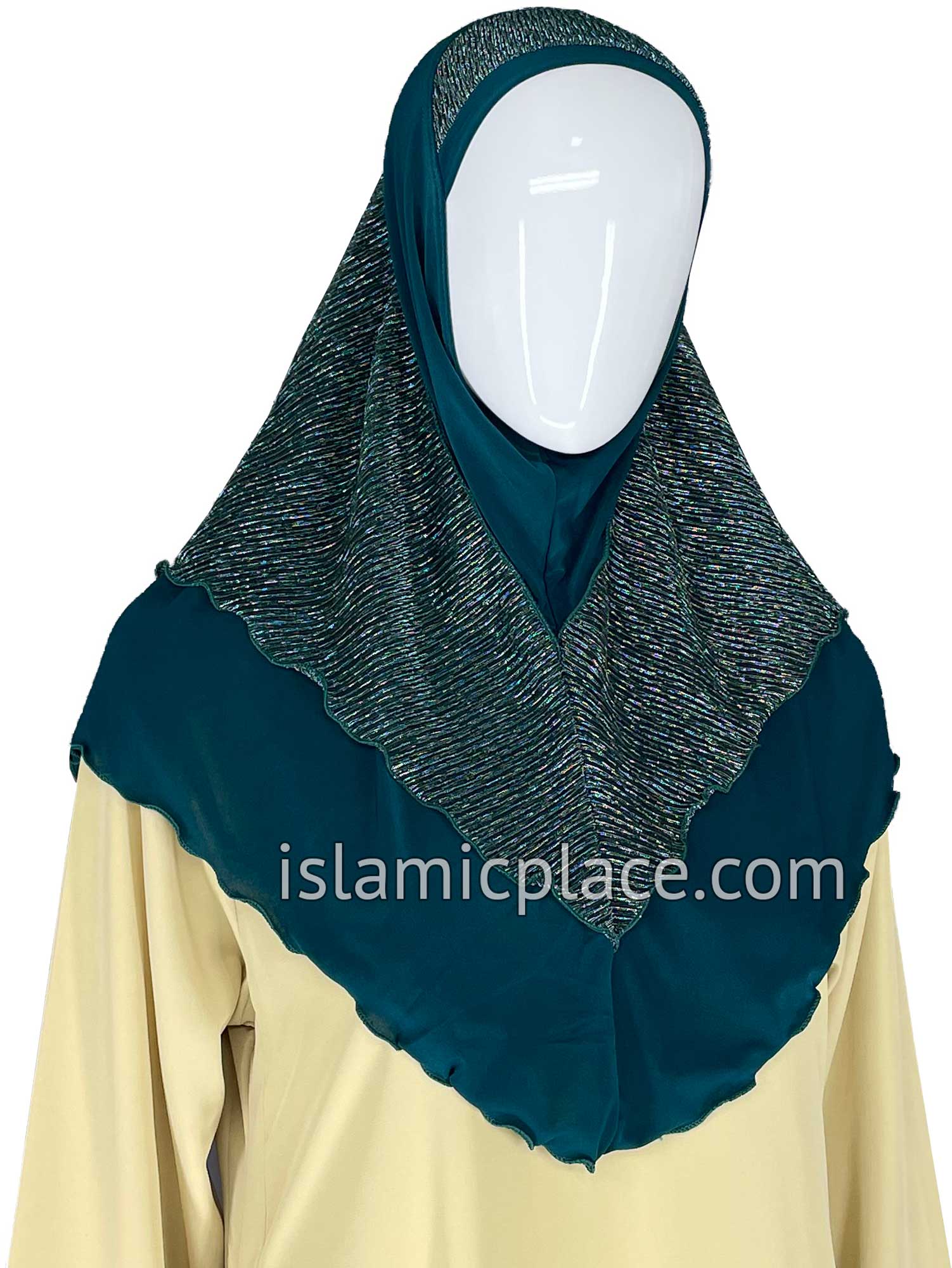 Dark Teal - Sparle Net Style Teen to Adult (Large) Hijab Al-Amira (1-piece style) - Design 15