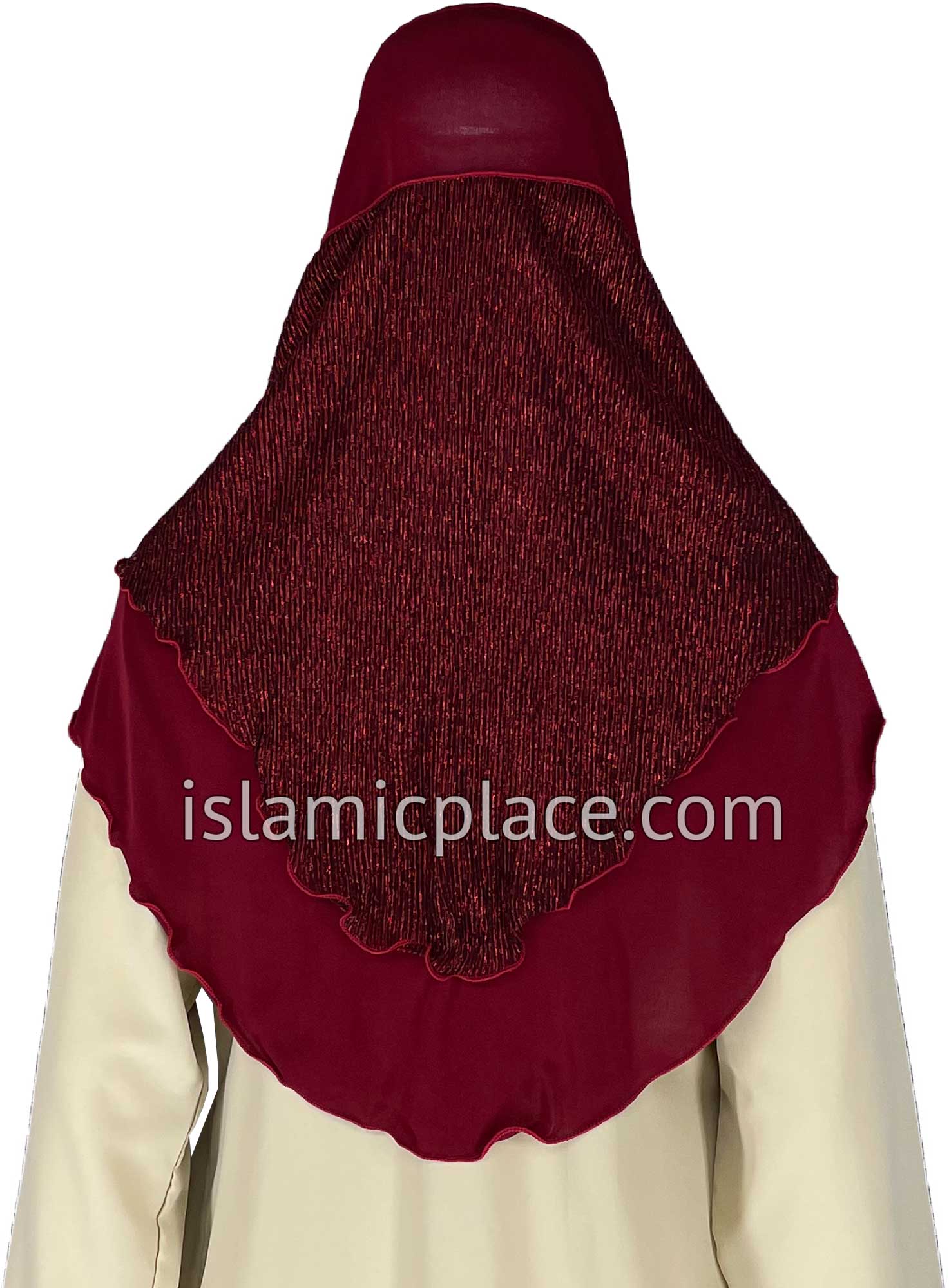 Burgundy - Sparle Net Style Teen to Adult (Large) Hijab Al-Amira (1-piece style) - Design 15