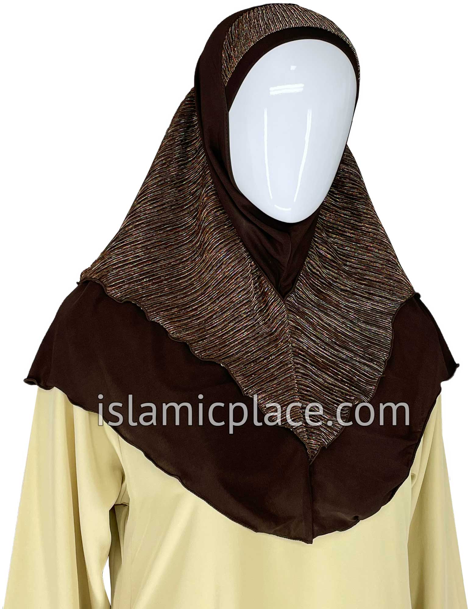 Brown - Sparle Net Style Teen to Adult (Large) Hijab Al-Amira (1-piece style) - Design 15