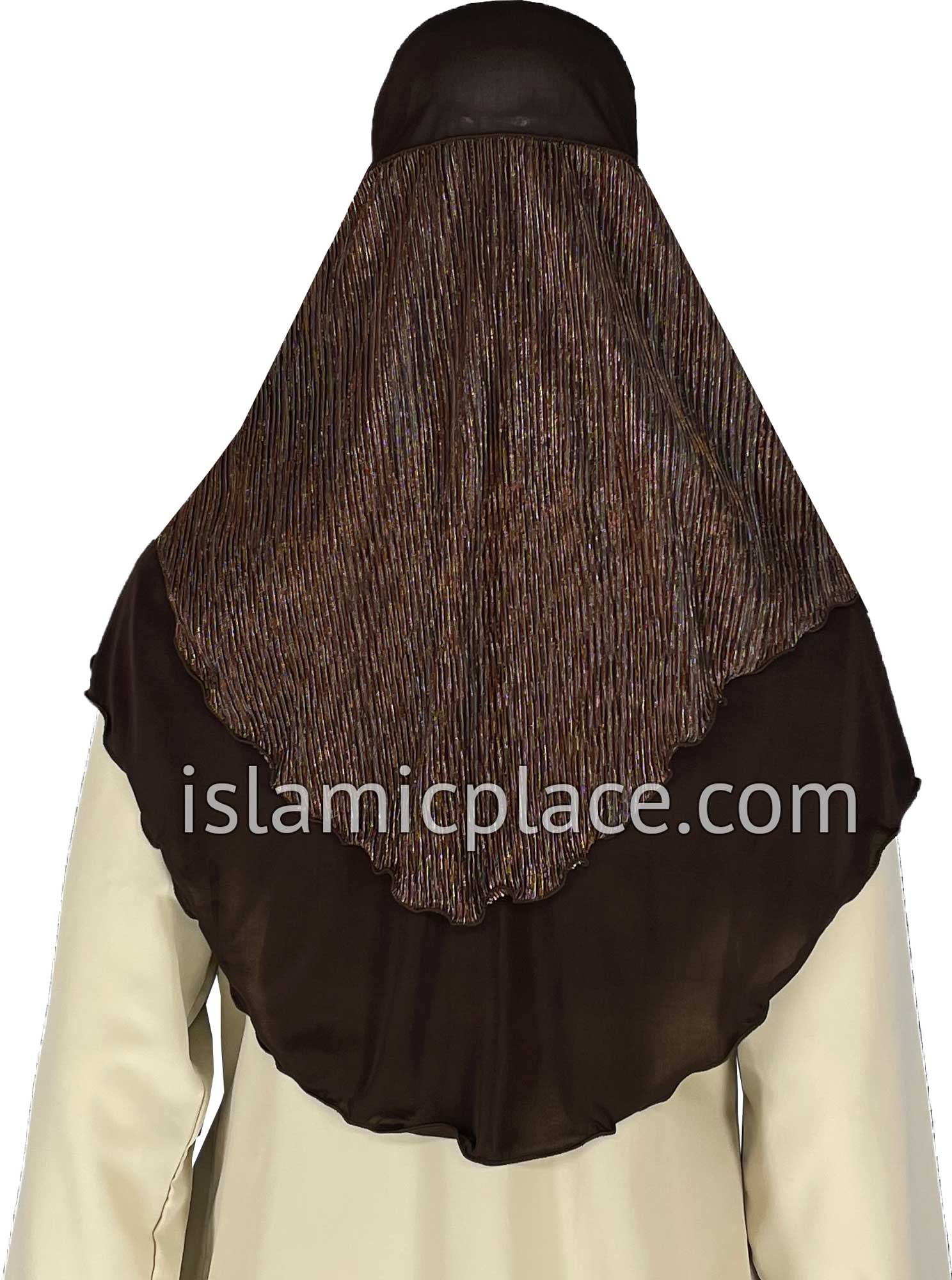 Brown - Sparle Net Style Teen to Adult (Large) Hijab Al-Amira (1-piece style) - Design 15
