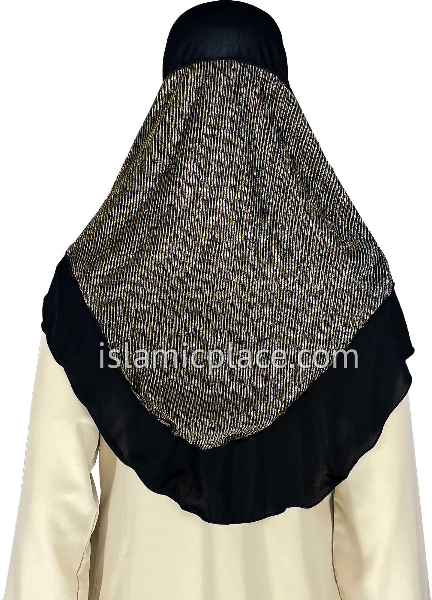Black and Gold - Sparle Net Style Teen to Adult (Large) Hijab Al-Amira (1-piece style) - Design 15